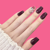 Wine Red Press-On Nails with Crystal Accent