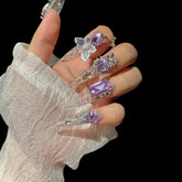 Luxury Purple Butterfly Press-On Nails | Extra Long Stiletto Glam Set