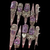 Pink Lightning Glam Press-On Nails | Long Stiletto with Purple Gems 1.97 inches
