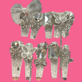 Crystal Chrome Butterfly Press-On Nails | Coffin Medium Length 1.18 inches