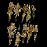 Black Gold Gothic Press-On Nails | Amber Crown Extra Long Set 1.97 inches