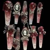 Vintage Red Gemstone & Pearl Press-On Nails