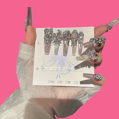 Regal Crystal Pink Press-On Nails – Long Luxury Nails with Chains & Rhinestones | NailiPress