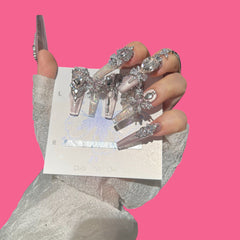 Regal Crystal Pink Press-On Nails – Long Luxury Nails with Chains & Rhinestones | NailiPress