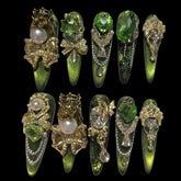 Emerald Royale – 3D Press-On Nails with Pearls & Crystals 1.57-inch | NailiPress