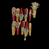 Imperial Red & Gold Press-On Nails – 1.57" Long | Jade Dragon & Chinese Charm Accents | NailiPress