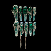 Emerald Butterfly Press-On Nails Glitter Marble & Gem Chains | NailiPress 1.57-Inch