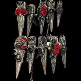 Gothic Black Gemstone & Rose Press-On Nails