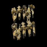 Gothic Black & Gold Rose Press-On Nails with Dangling Charms – Long Coffin Style | NailiPress 1.18-inch