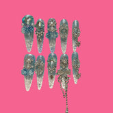 Icy Blue Rose Press-On Nails – Stiletto Long | NailiPress 1.18-inch