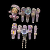 Kawaii Anime Girl Press-On Nails – Purple Glitter Cute Charms | NailiPress