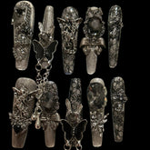 Gothic Glam Press-On Nails – Sparkling Silver and Black Collection
