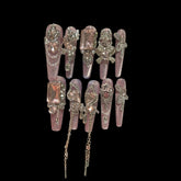 Crystal Dust Pink Glitter Press-On Nails with Chains | NailiPress