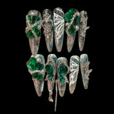 Emerald Fantasy Wings – Luxury 3D Press-On Nails with Butterfly Charms 1.18''