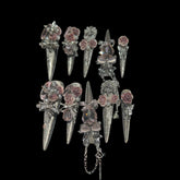 Rose Blush Elegance – 3D Floral Press-On Nails with Charms & Chains