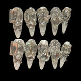Crystal Cut Royal Glam Press-On Nails – Elegant White Pearl Base with Giant Gems 1.18'' | NailiPress