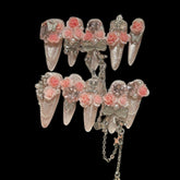 Princess Garden Press-On Nails – 3D Pink Roses, Crystals & Bows 1.18'' | NailiPress