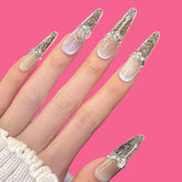 Luxury Silver Carved Press-On Nails