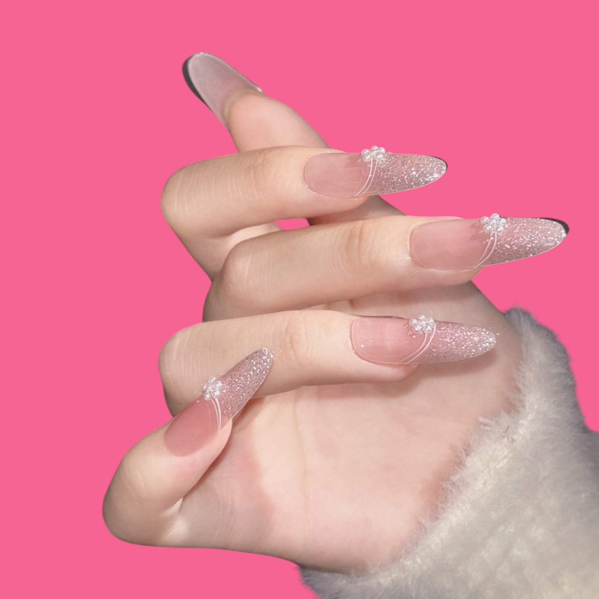 Elegant Pink Ombre Glitter Press-On Nails