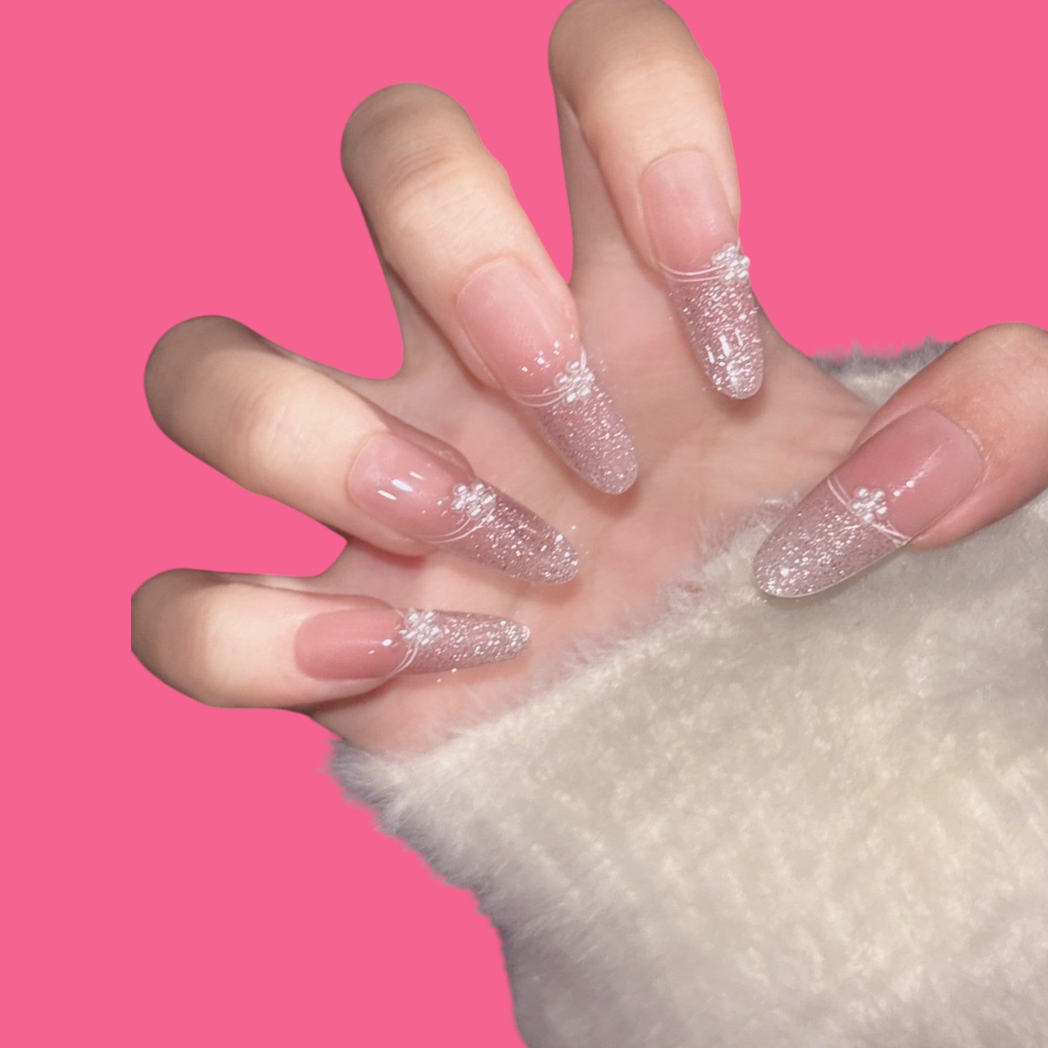 Elegant Pink Ombre Glitter Press-On Nails