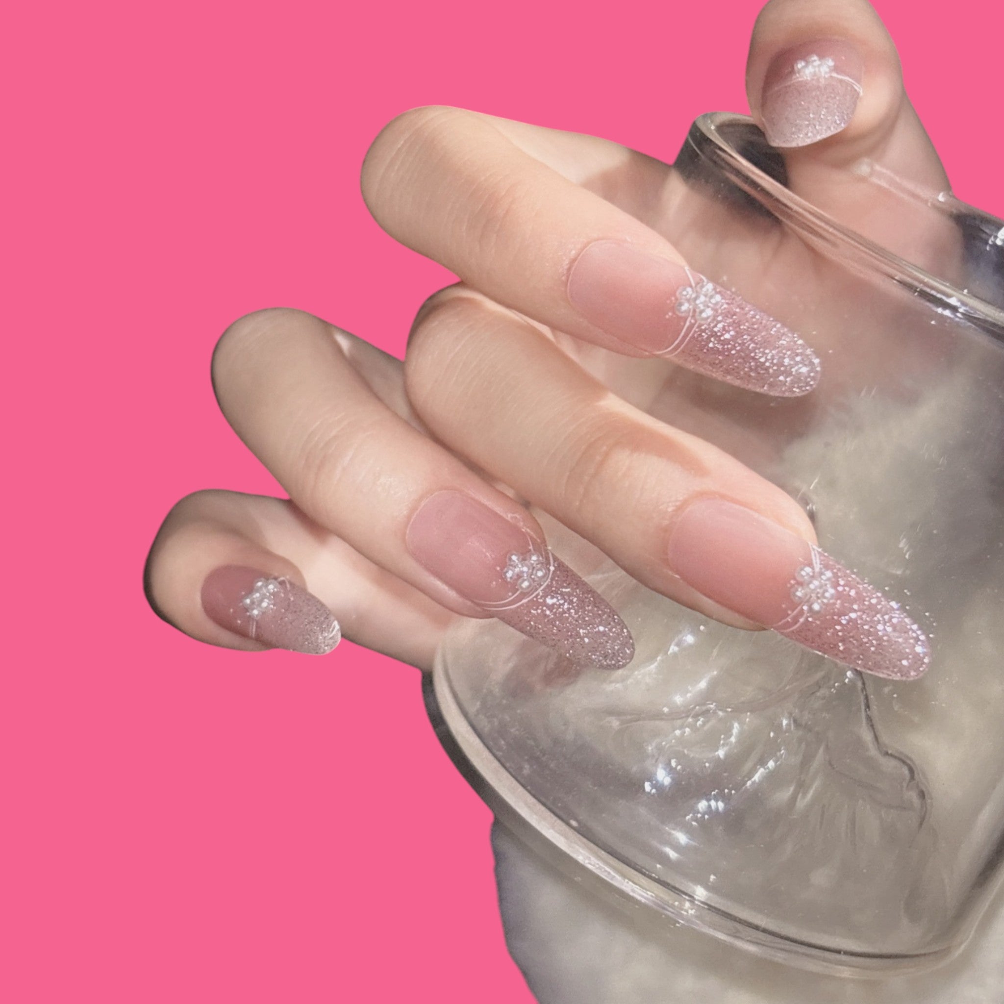 Elegant Pink Ombre Glitter Press-On Nails