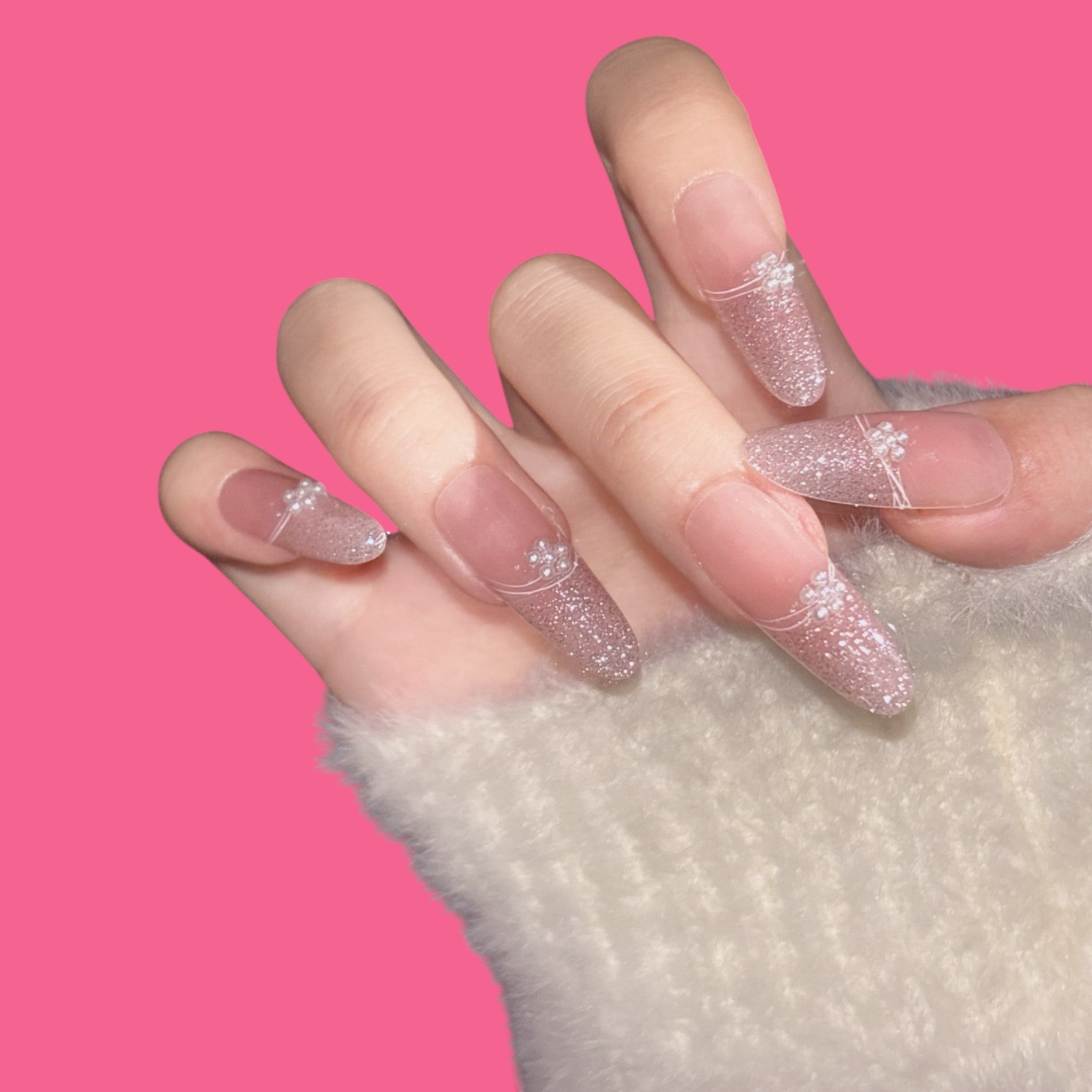 Elegant Pink Ombre Glitter Press-On Nails
