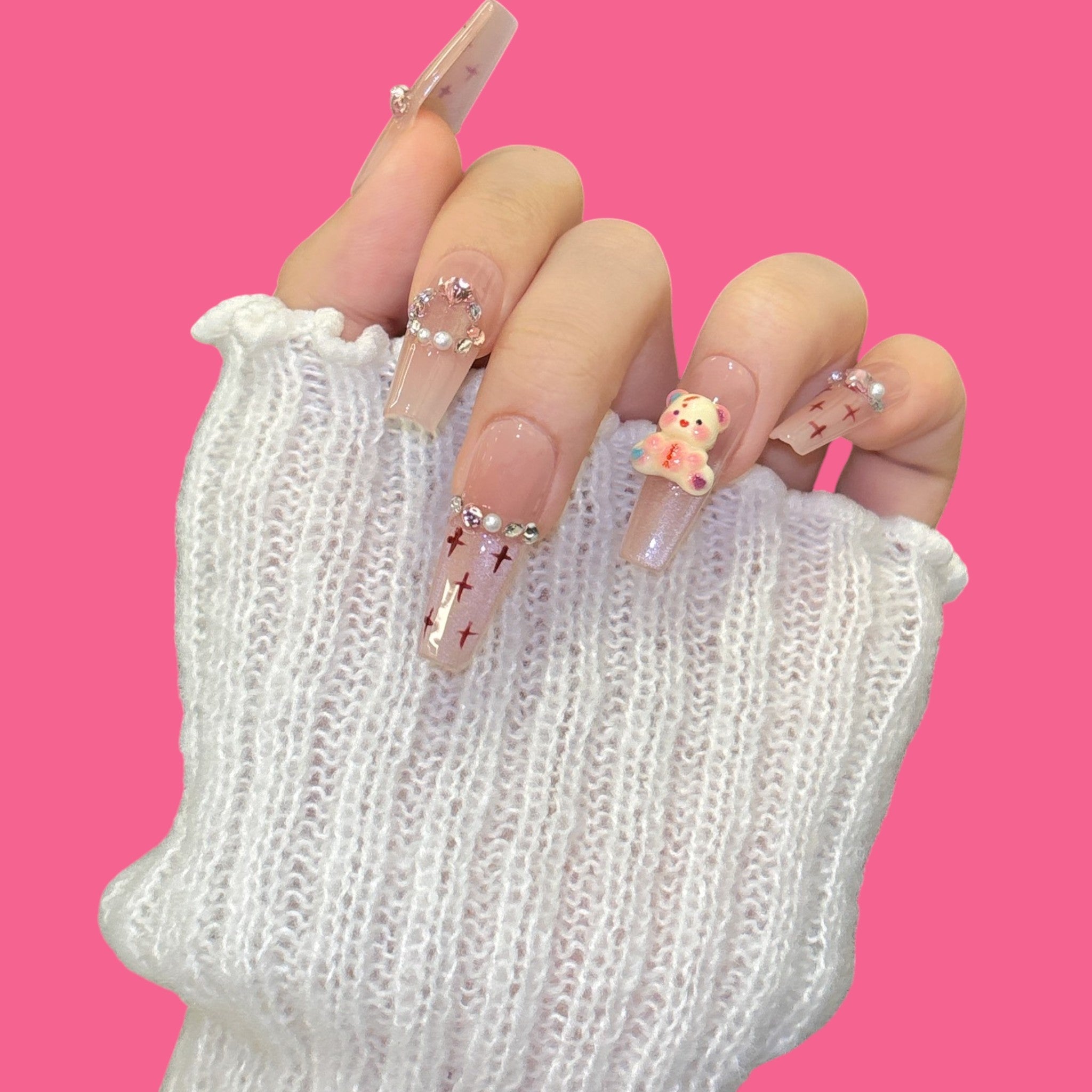 Cute Teddy Bear Press-On Nails
