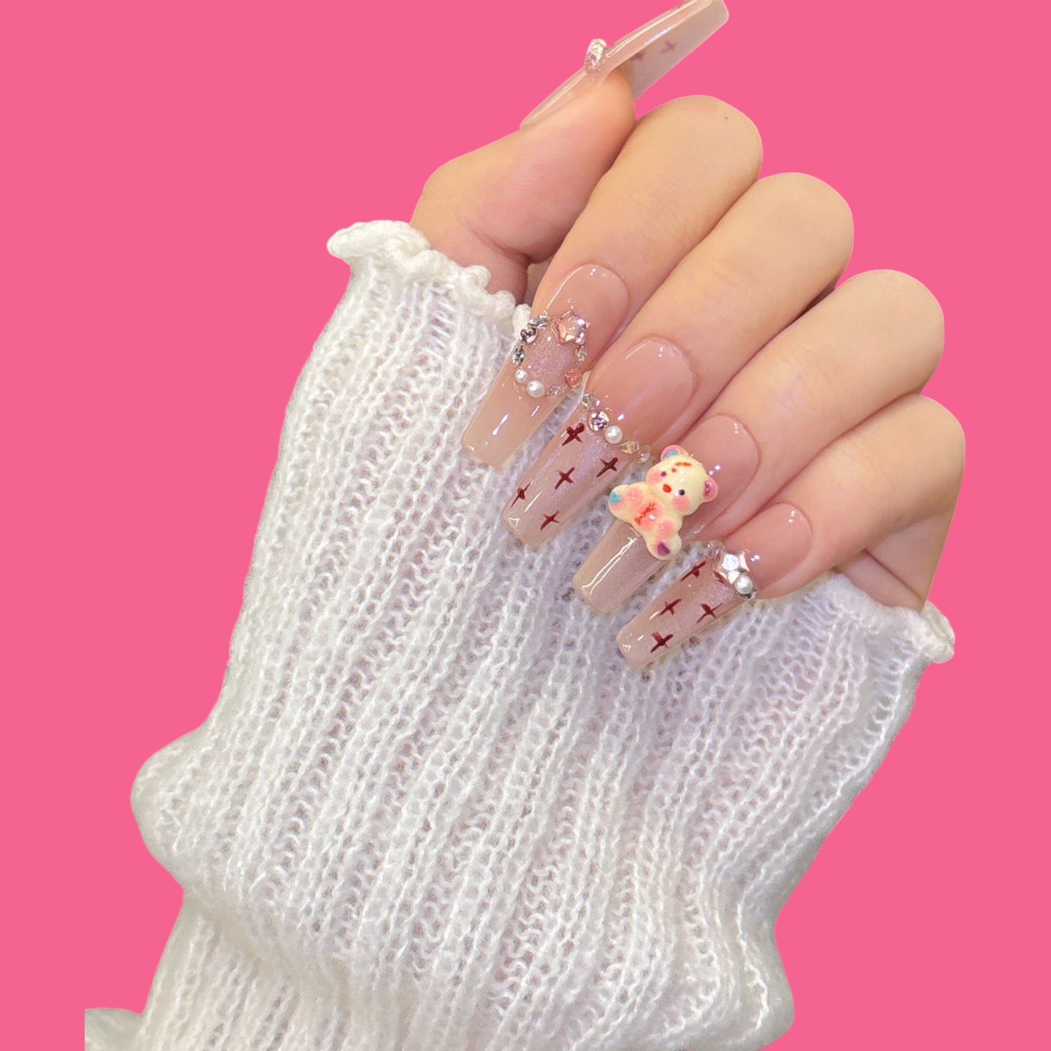 Cute Teddy Bear Press-On Nails