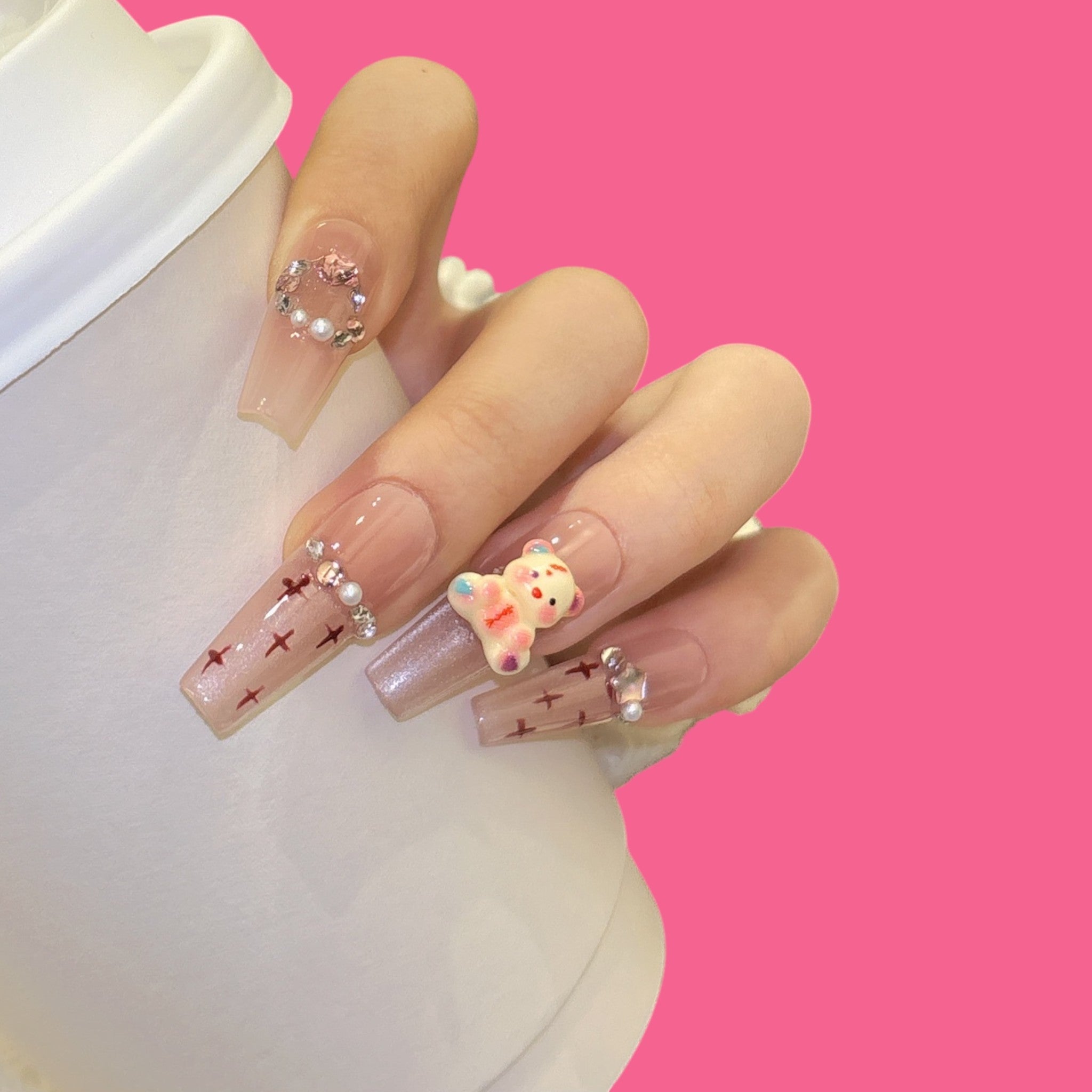 Cute Teddy Bear Press-On Nails