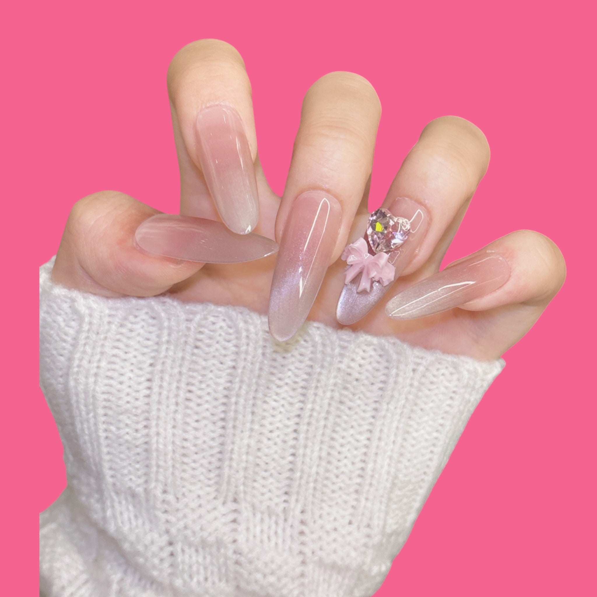 Romantic Crystal Heart Press-On Nails
