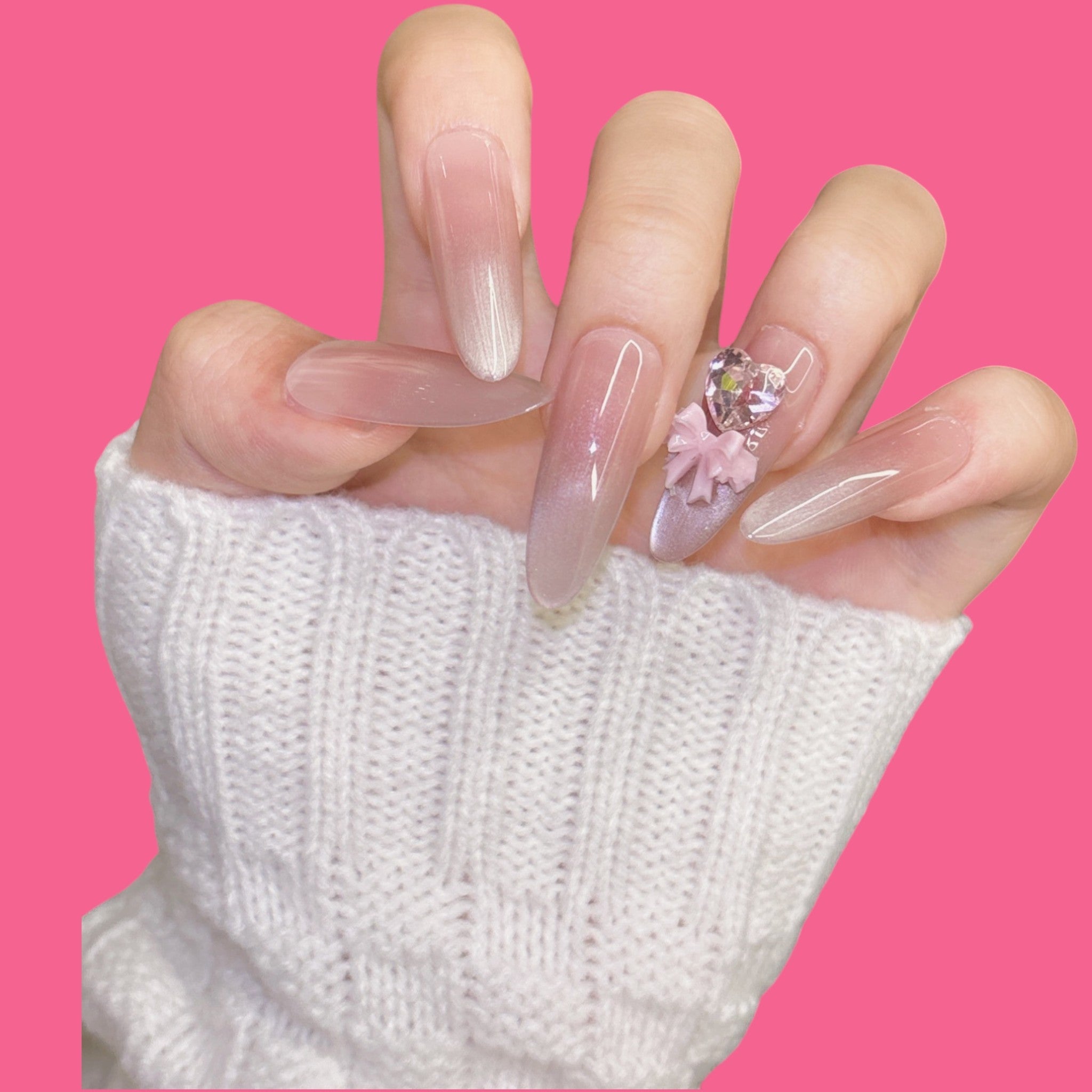 Romantic Crystal Heart Press-On Nails