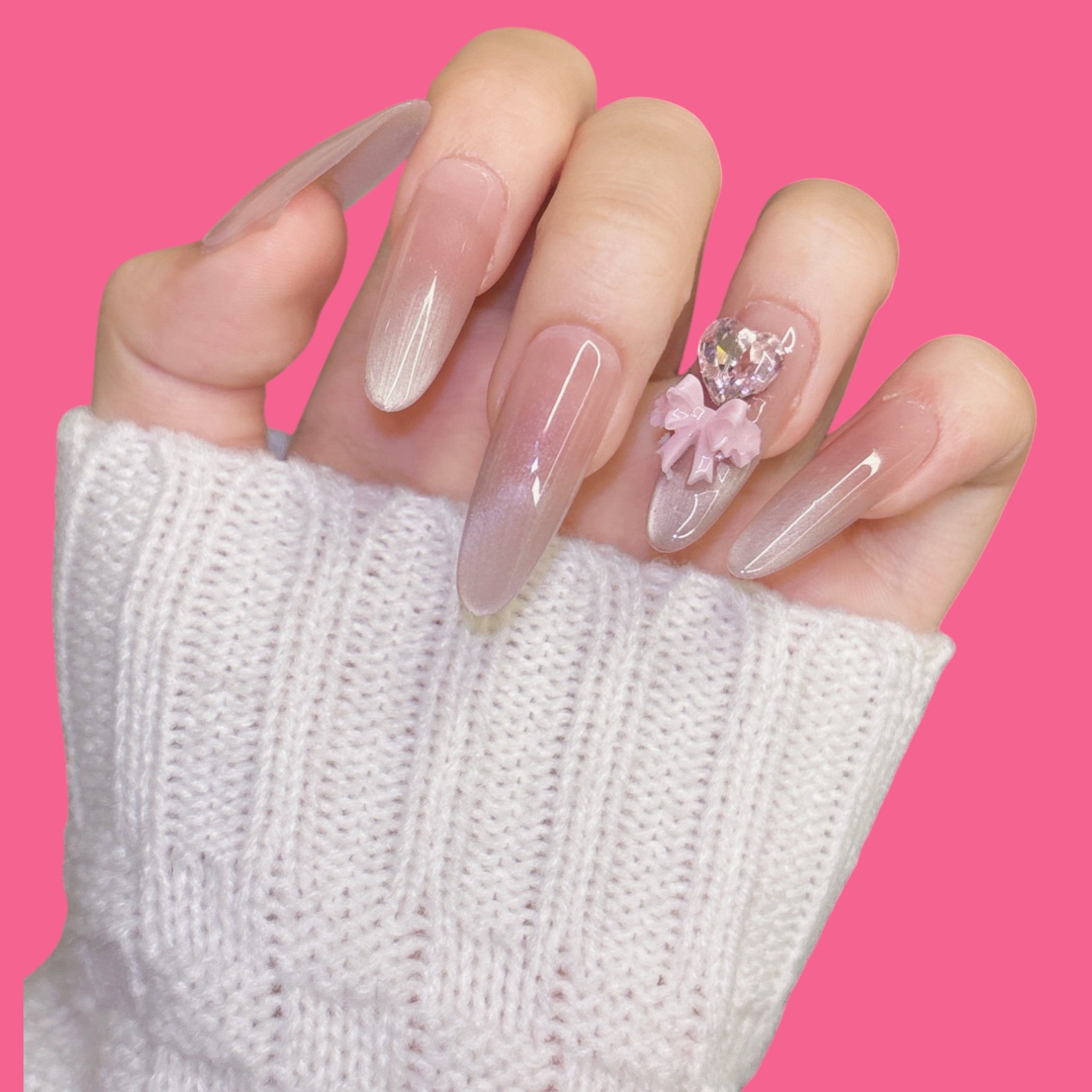 Romantic Crystal Heart Press-On Nails