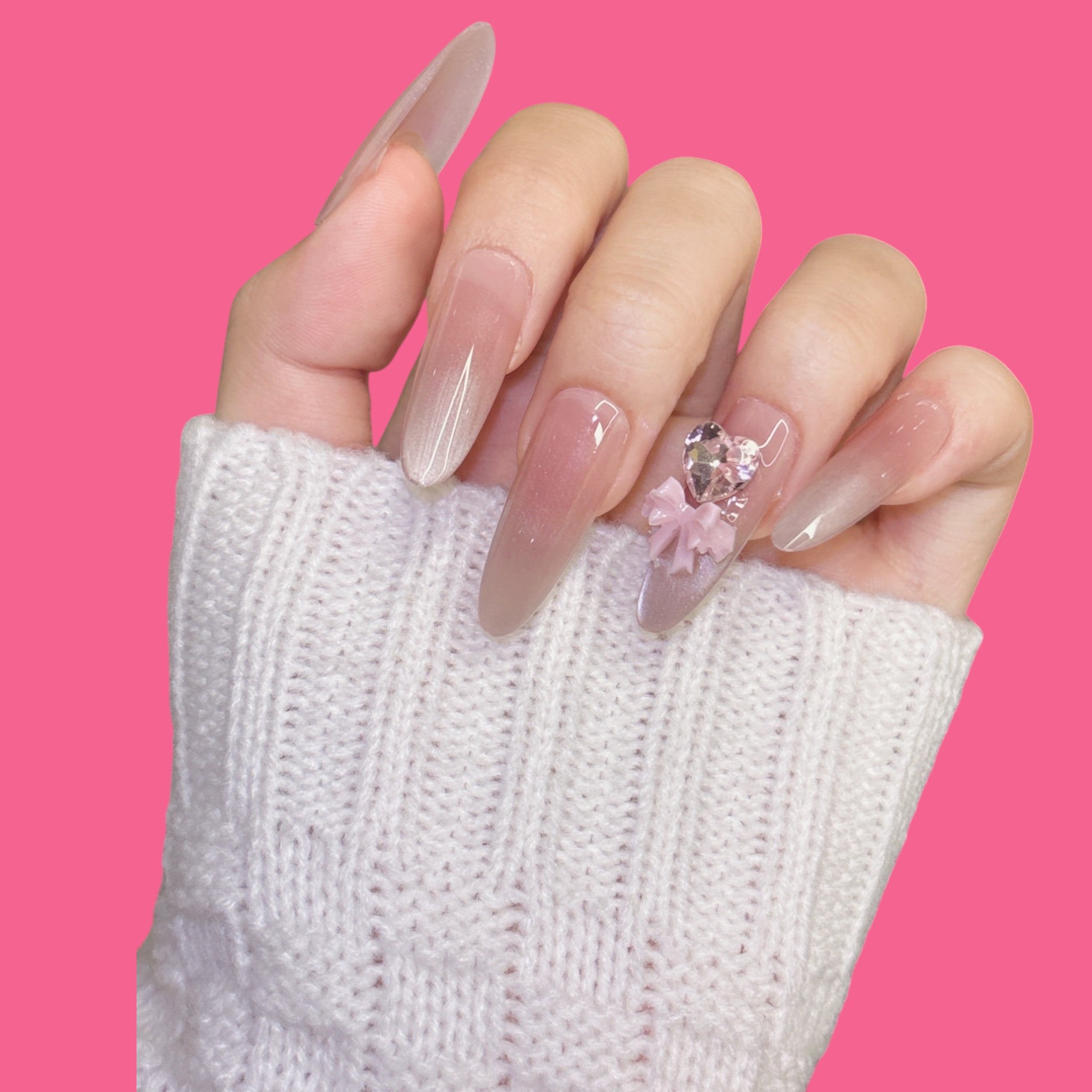 Romantic Crystal Heart Press-On Nails