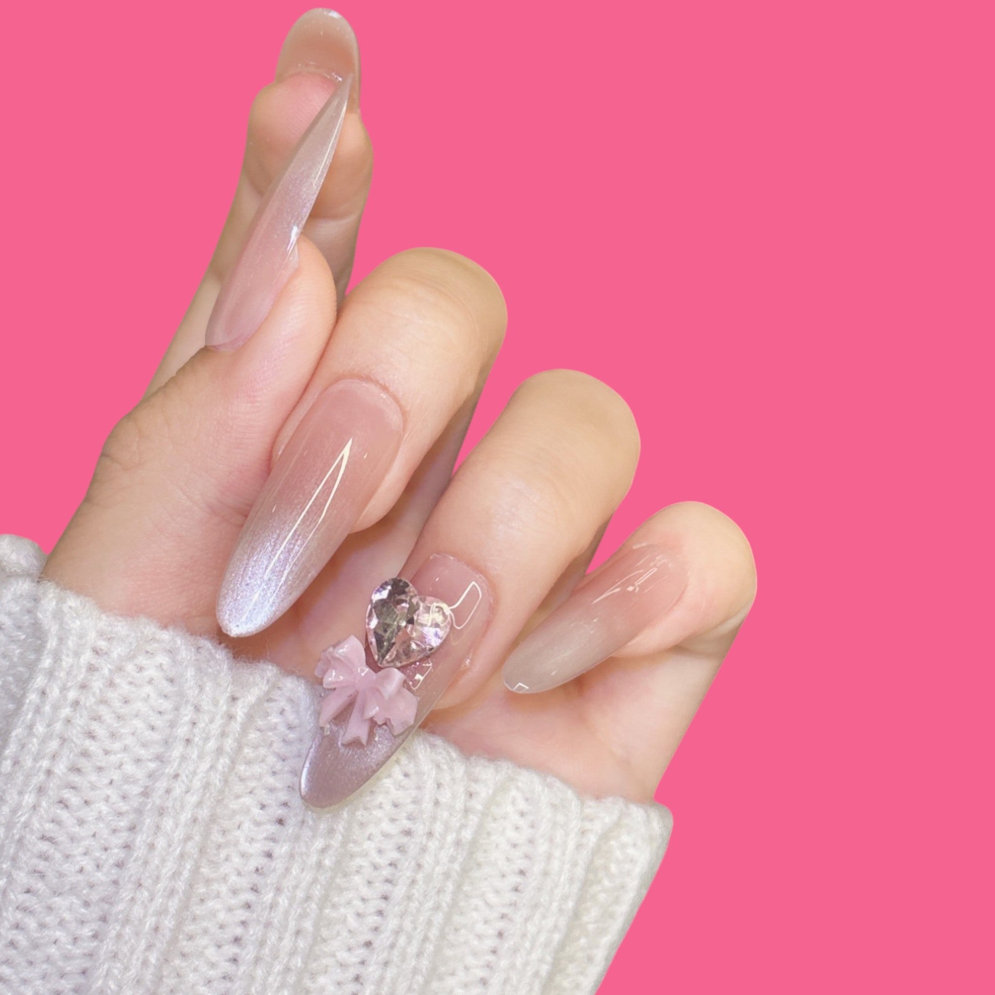 Romantic Crystal Heart Press-On Nails