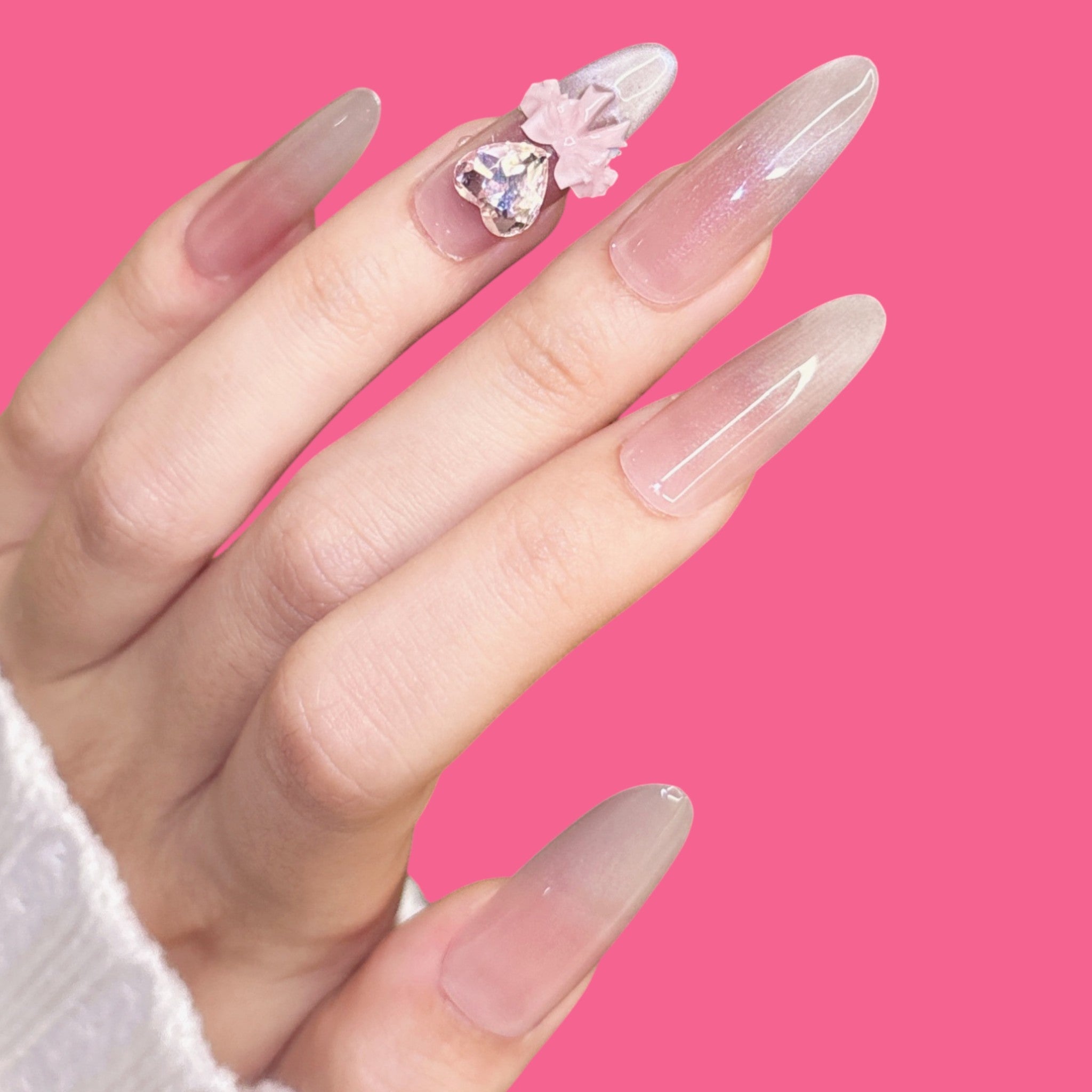 Romantic Crystal Heart Press-On Nails