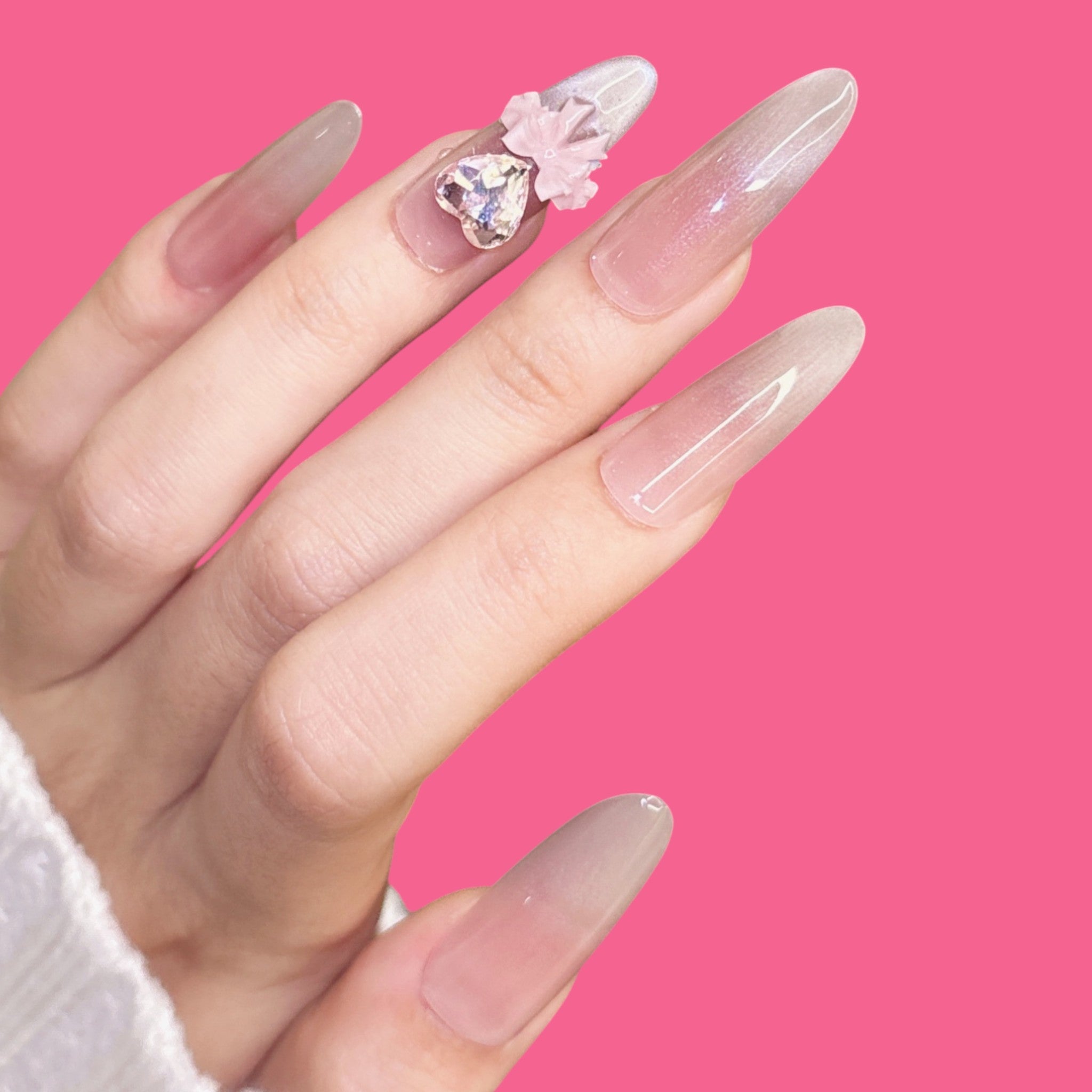 Romantic Crystal Heart Press-On Nails