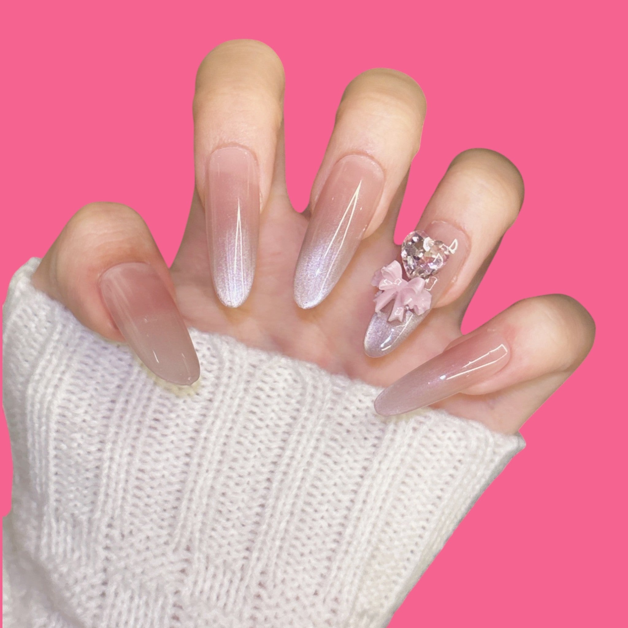 Romantic Crystal Heart Press-On Nails