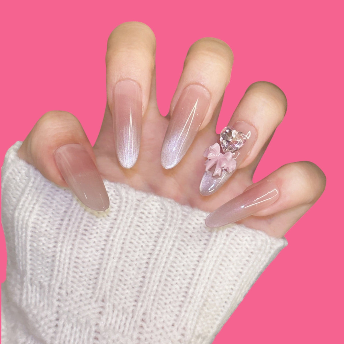 Romantic Crystal Heart Press-On Nails