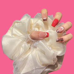 Red & Leopard French Tip Press-On Nails