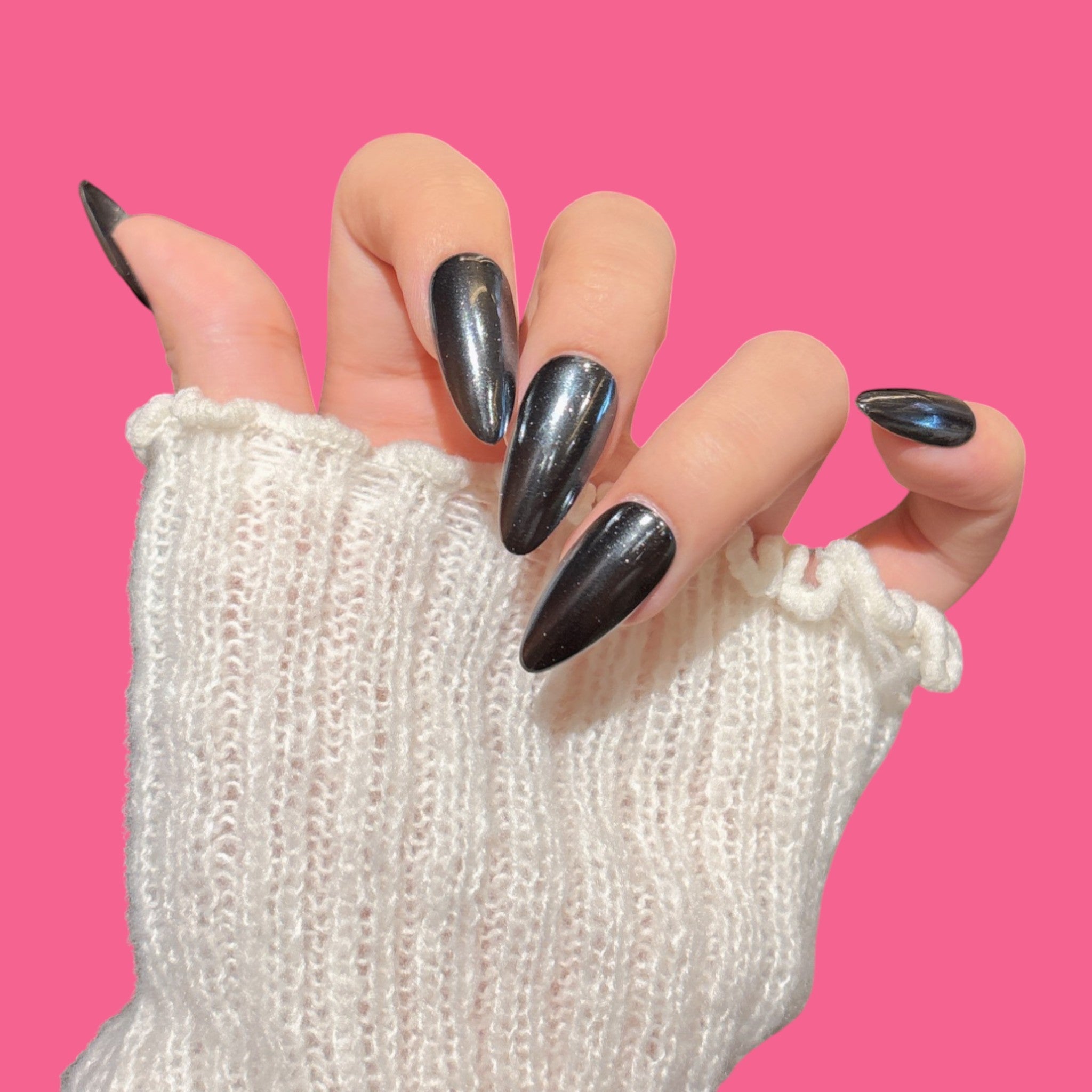 Black Chrome Cat Eye Press-On Nails