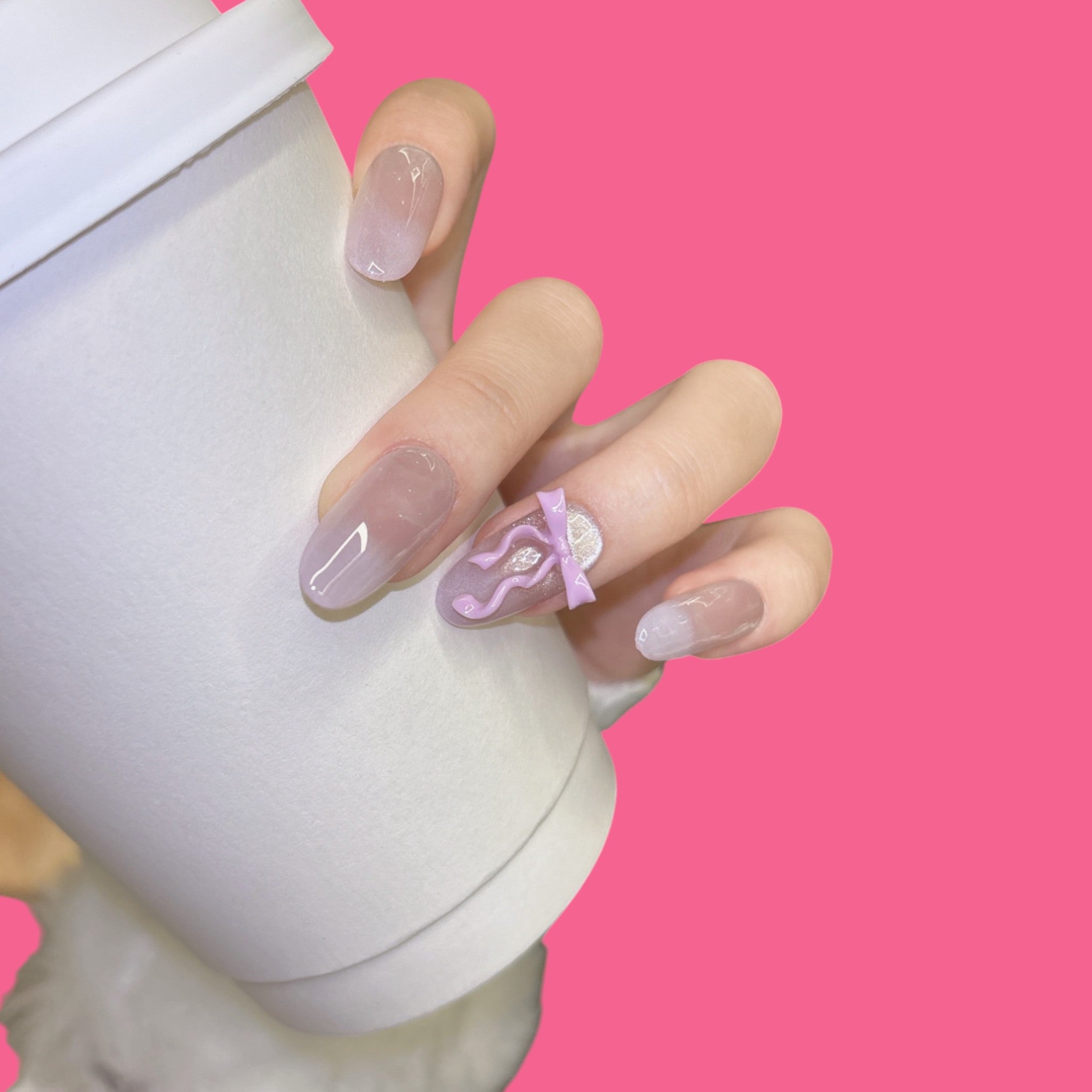 Romantic Bow Ombre Press-On Nails