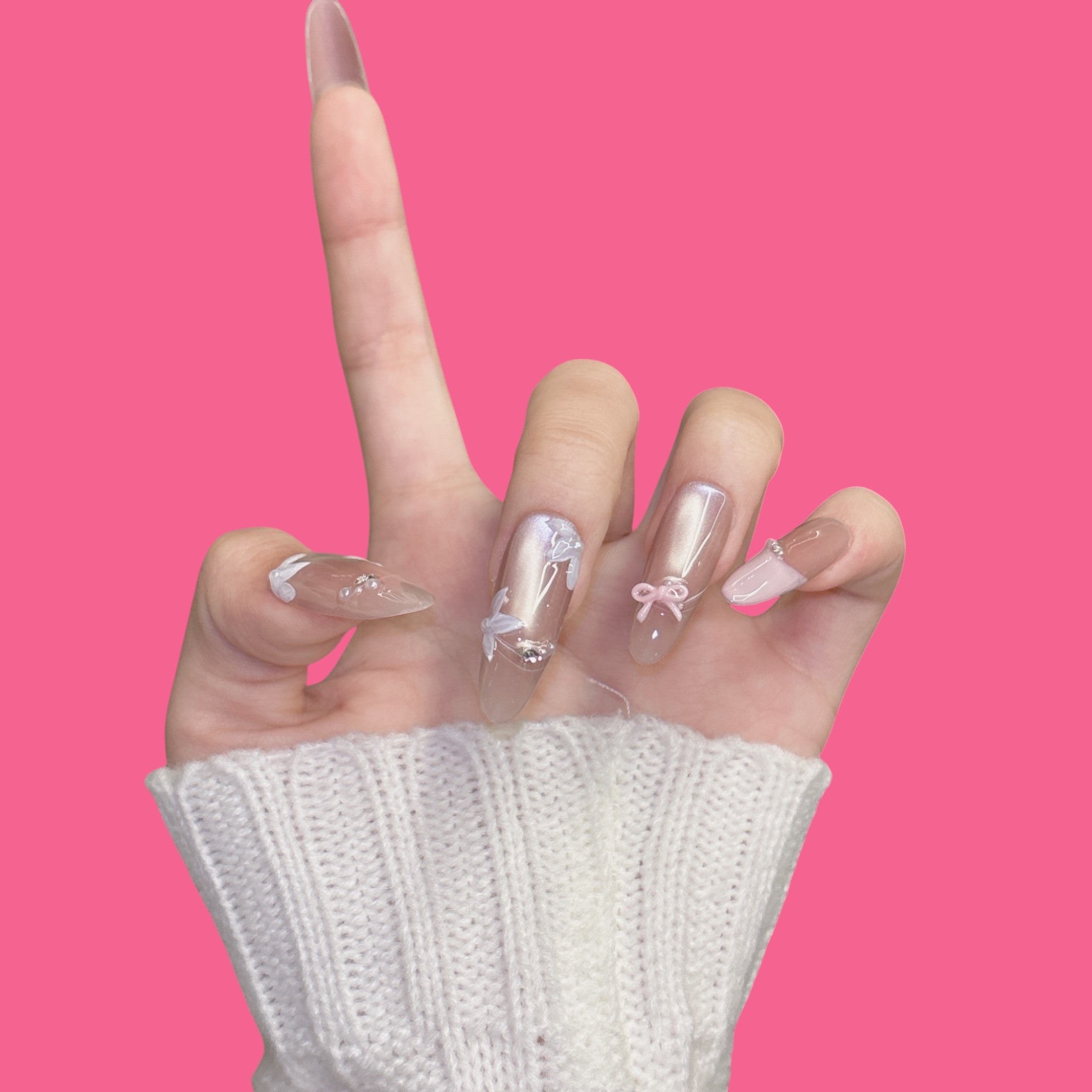 Romantic Bow & Butterfly Press-On Nails