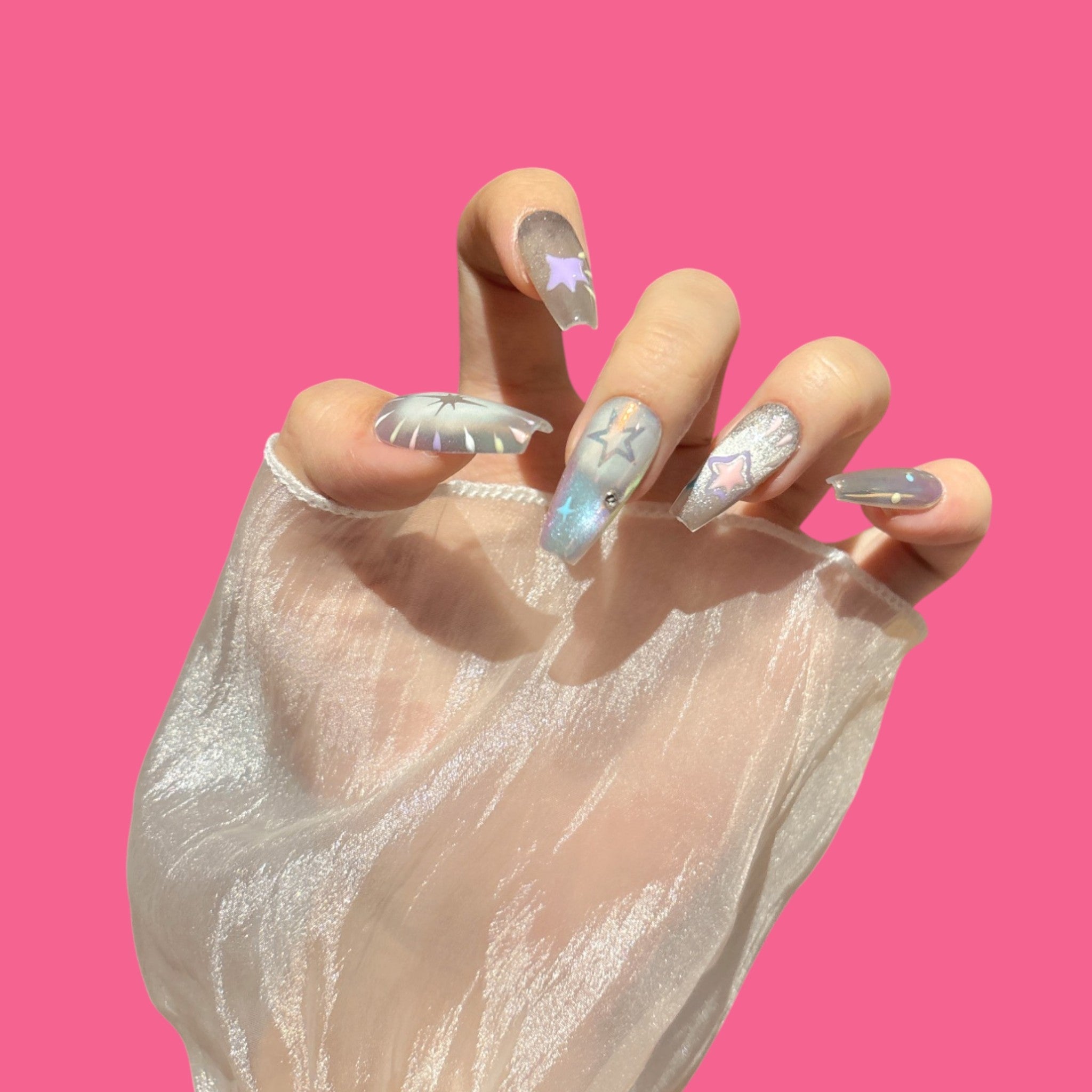 Holographic Star Press-On Nails