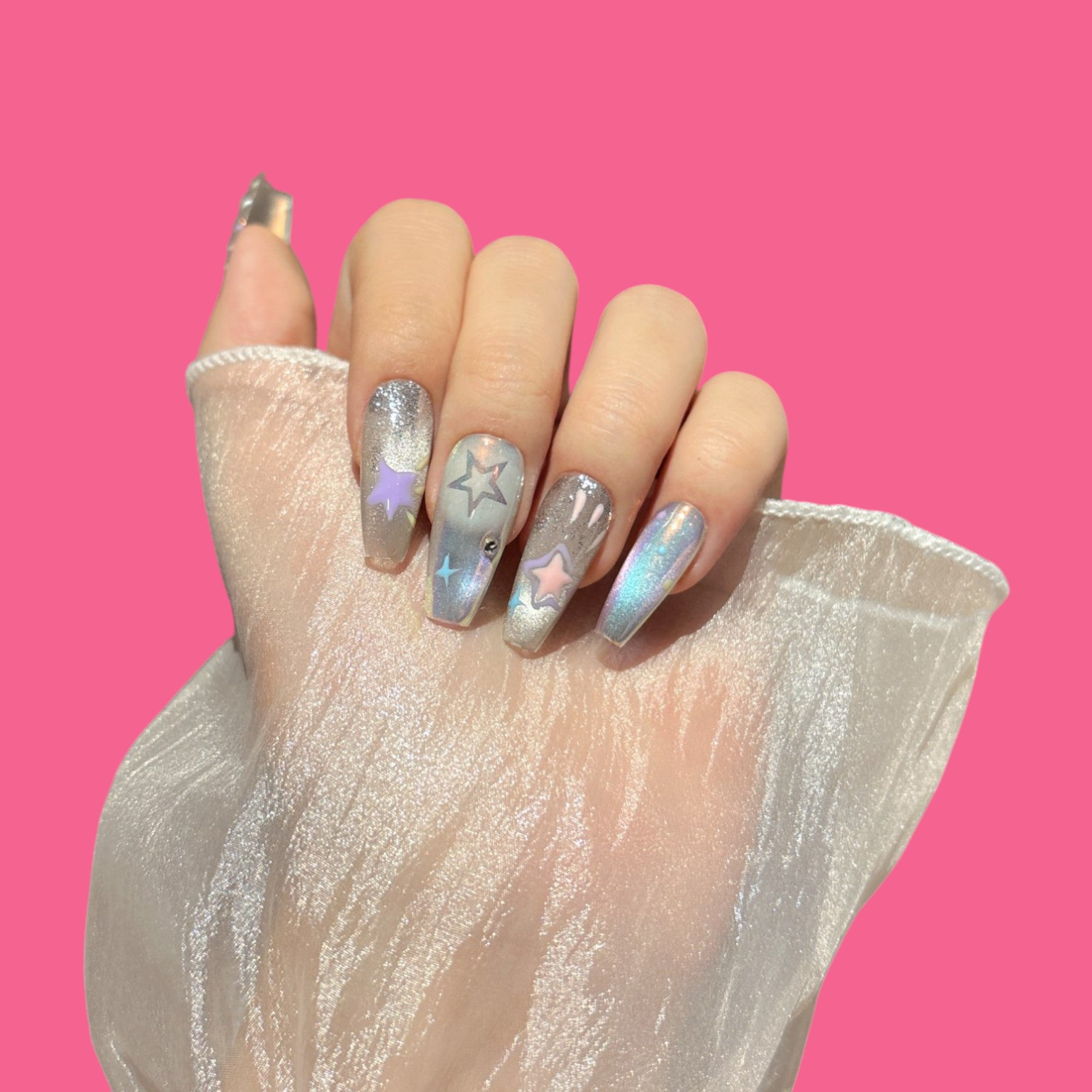 Holographic Star Press-On Nails