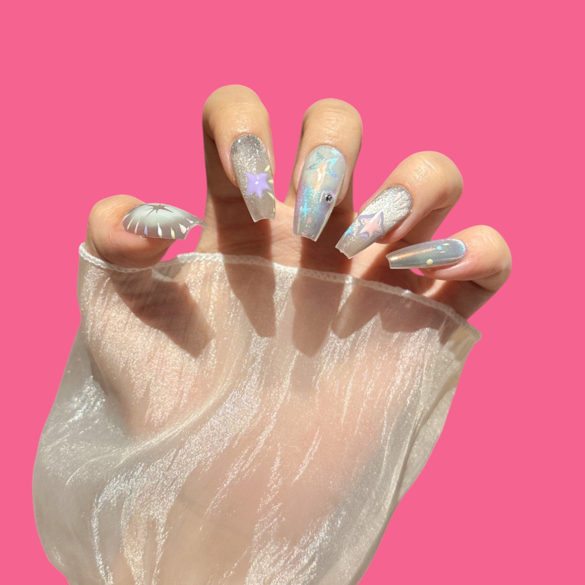 Holographic Star Press-On Nails