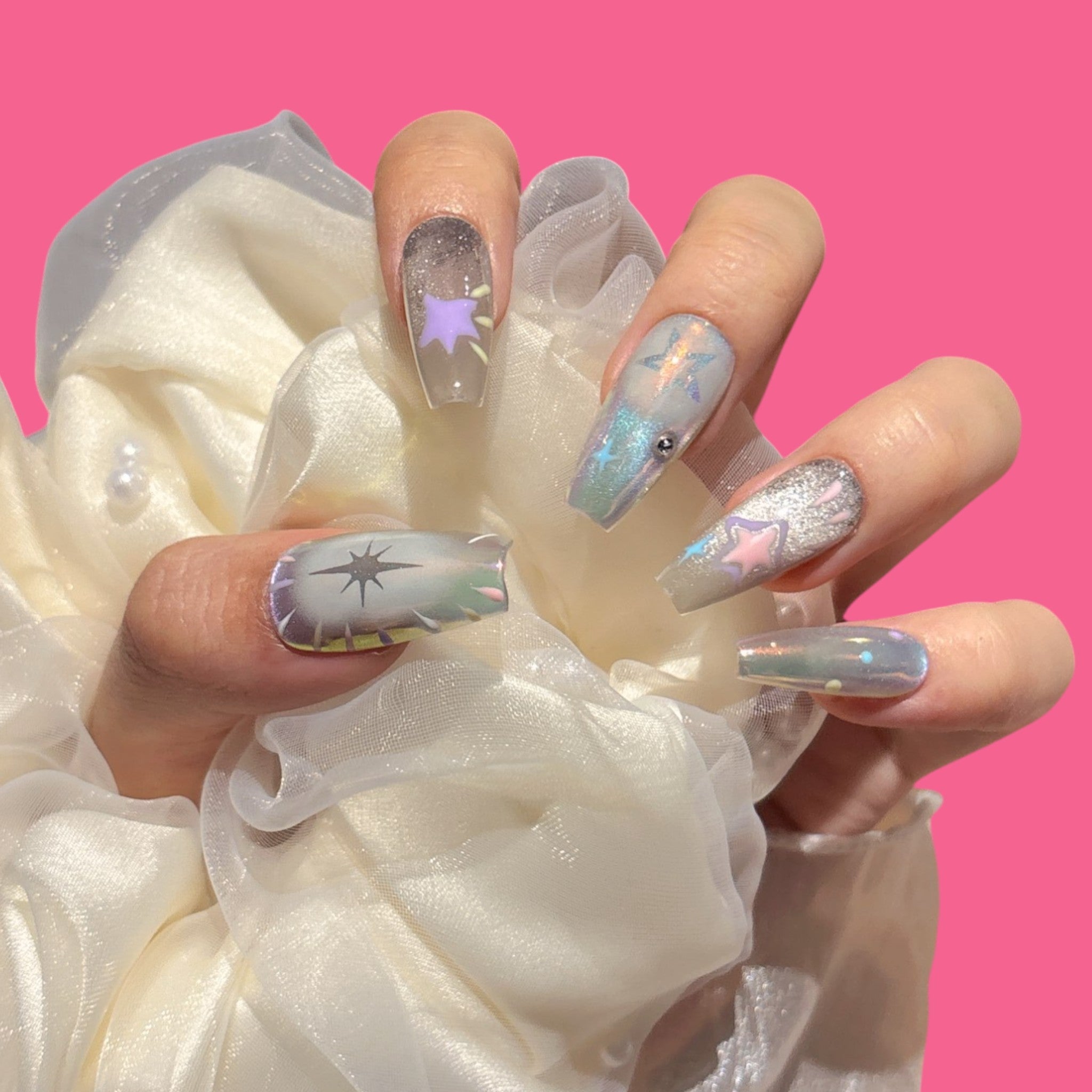 Holographic Star Press-On Nails