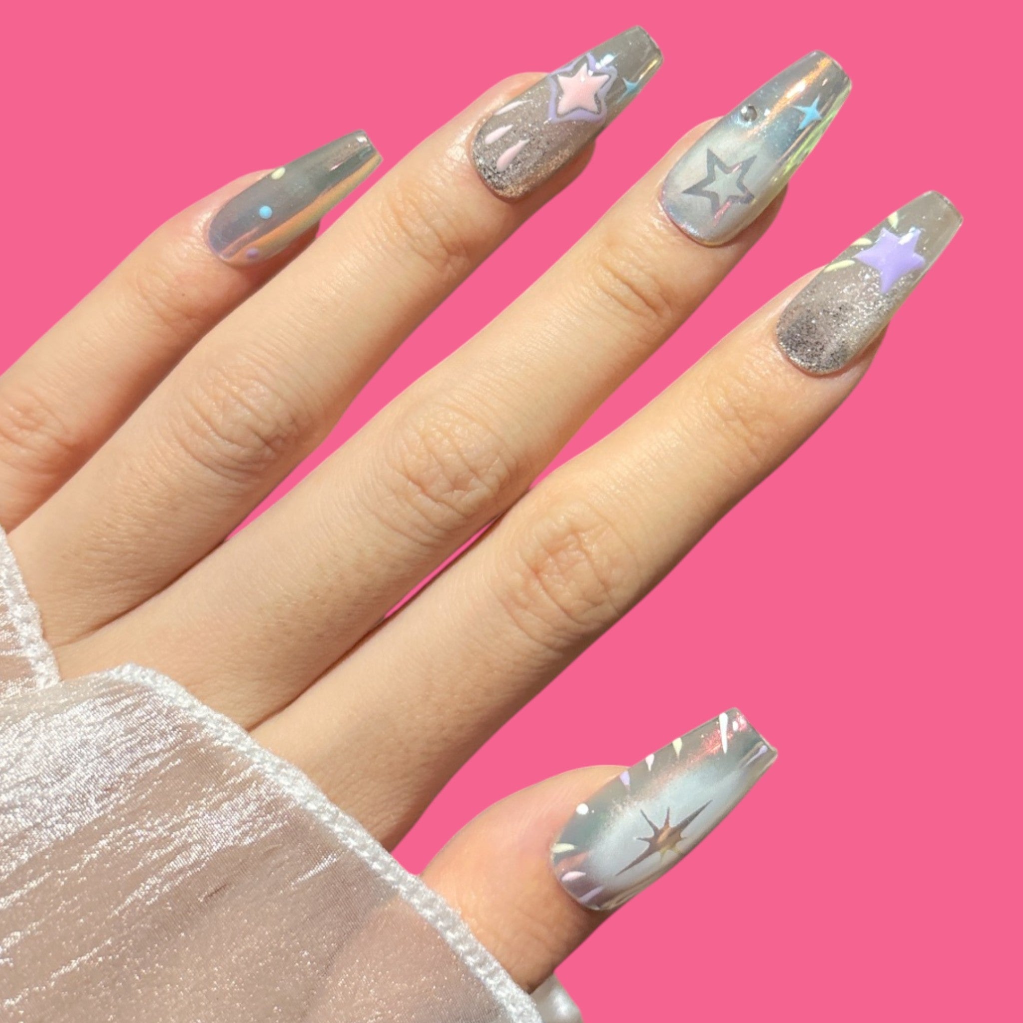 Holographic Star Press-On Nails