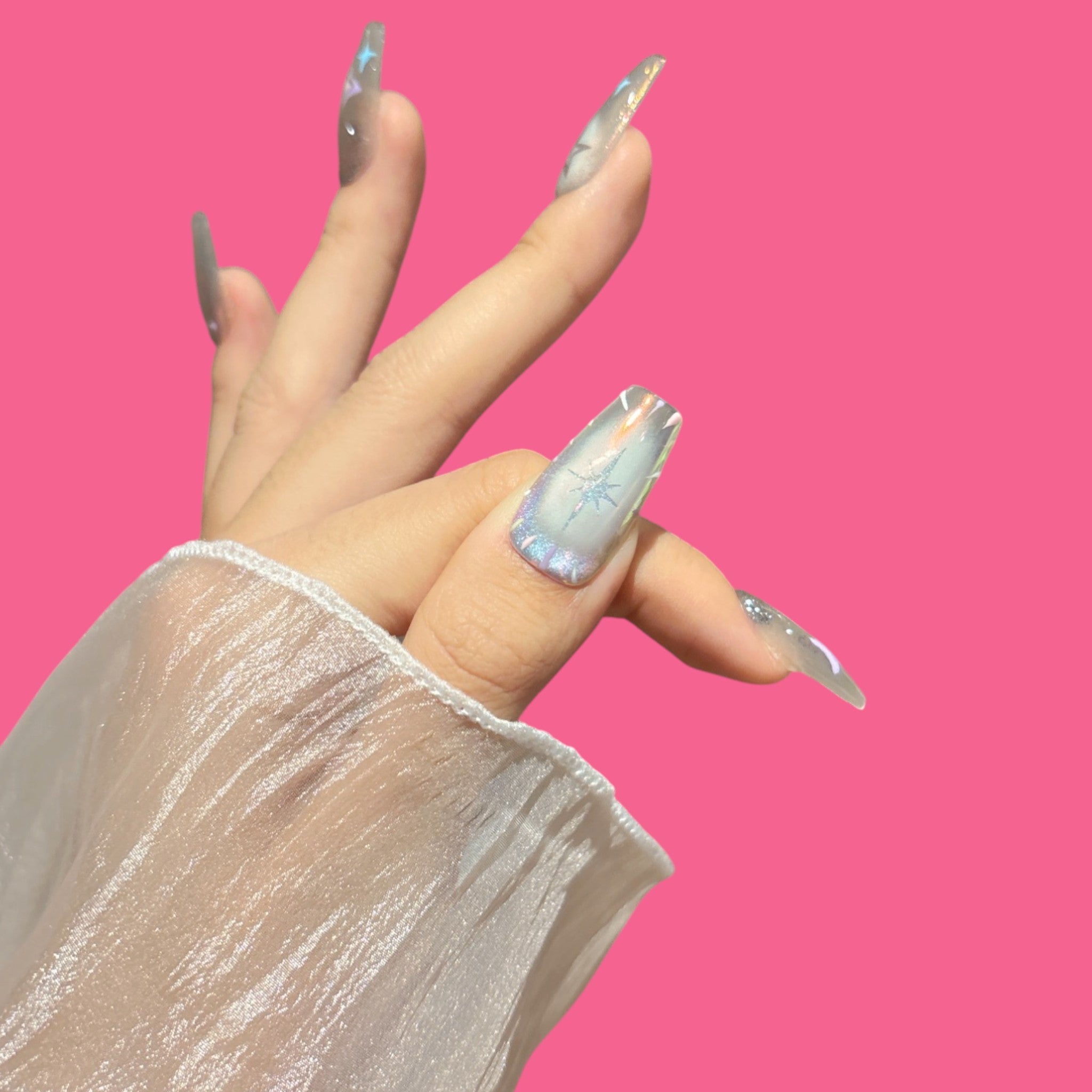 Holographic Star Press-On Nails