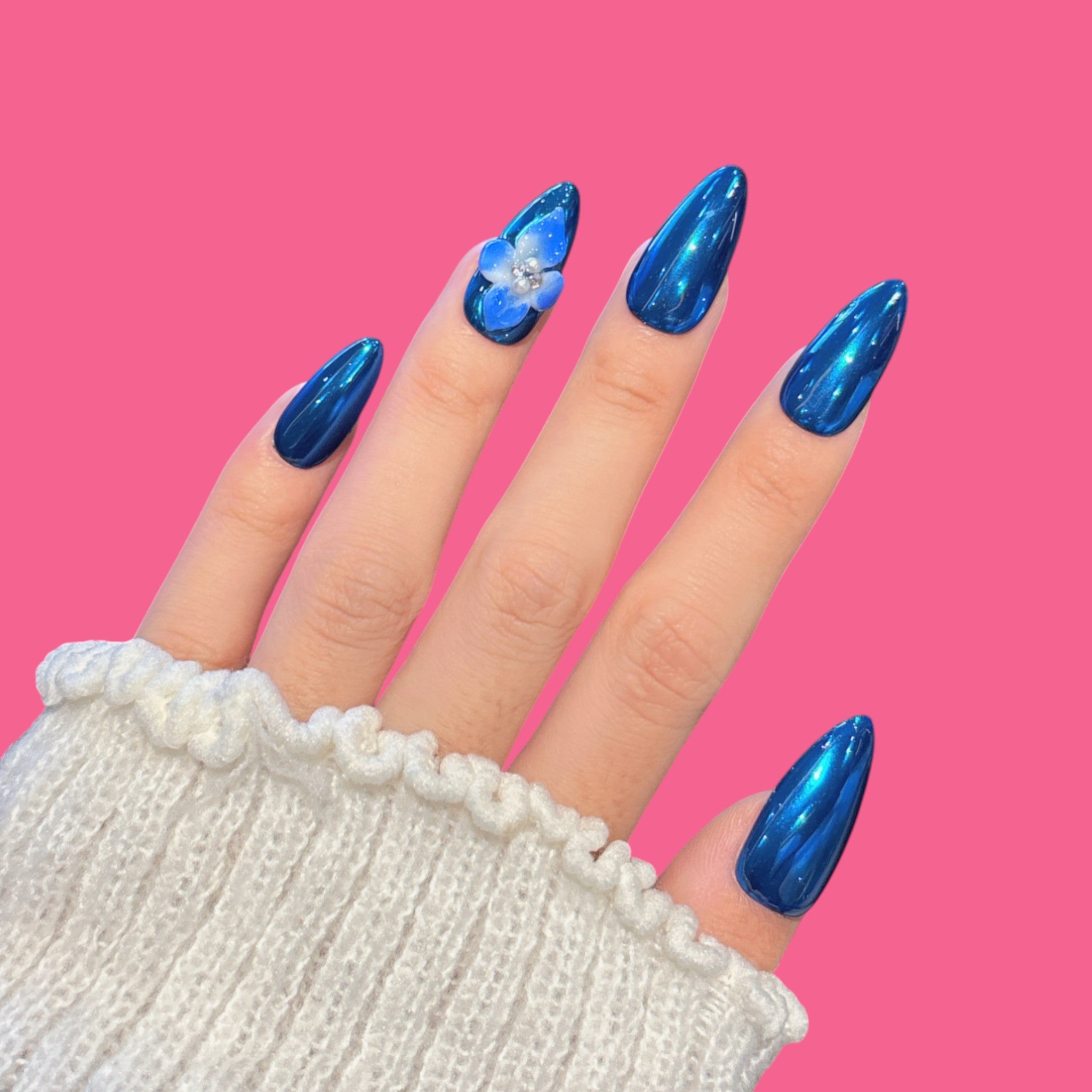 Sapphire Blue Chrome Press-On Nails