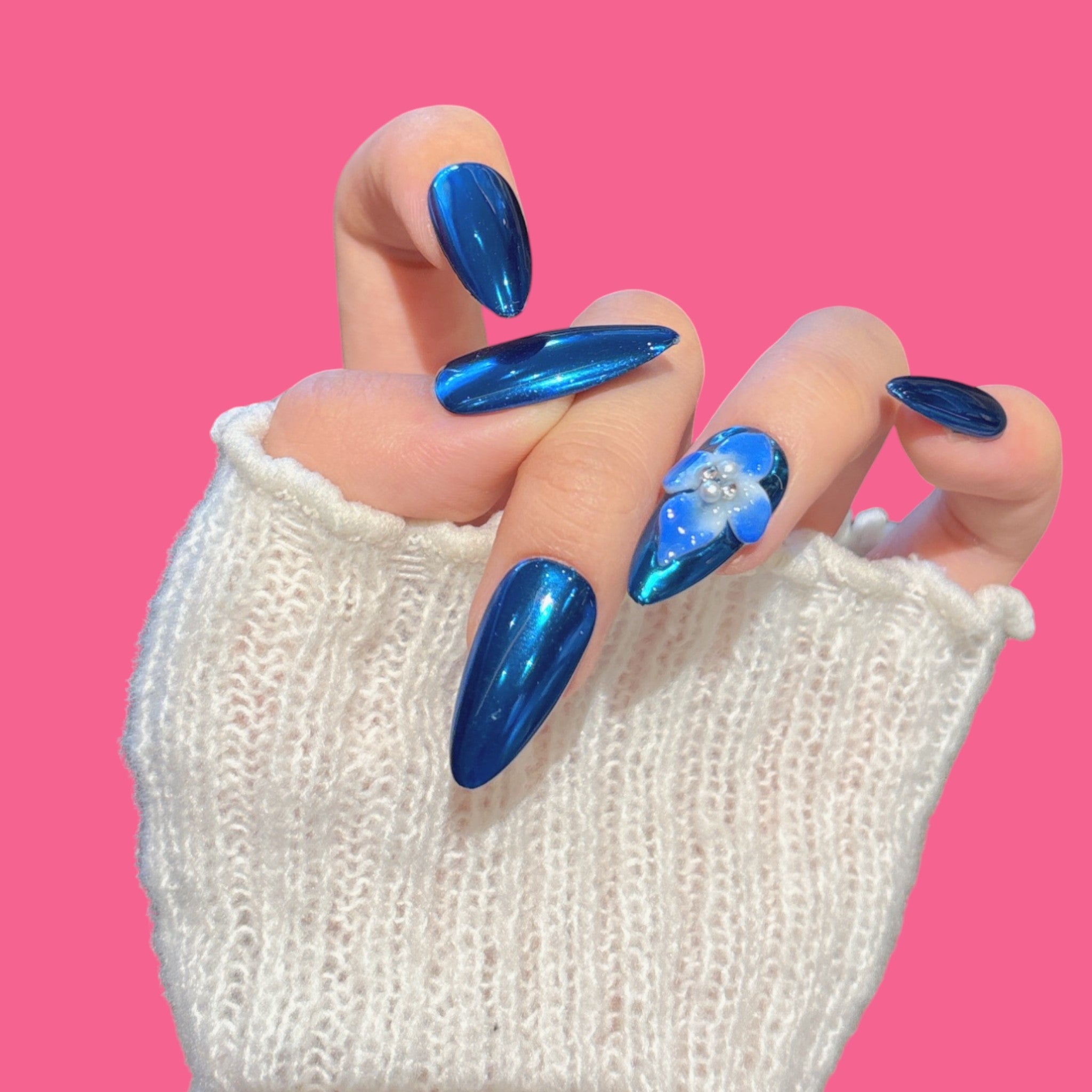 Sapphire Blue Chrome Press-On Nails